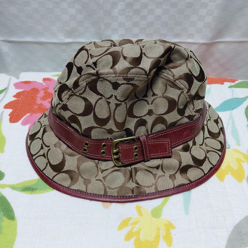 Coach Brown and Red Patterned Hat